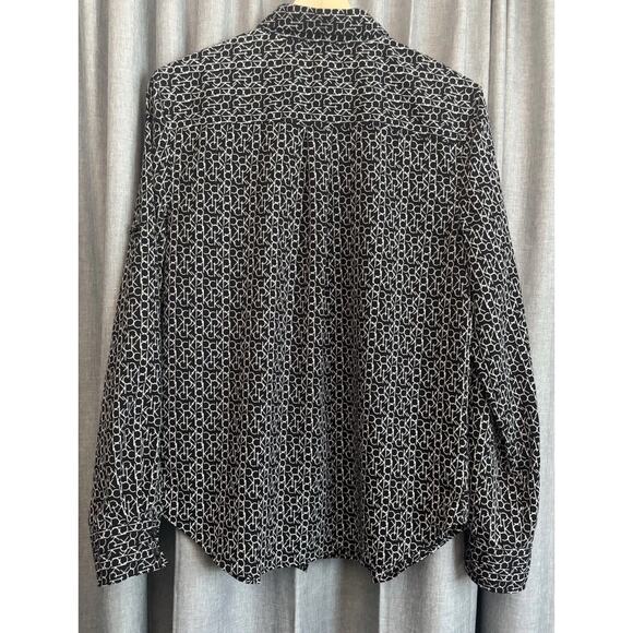 Calvin Klein Black & White CK All Over Logo Women's Long Sleeve Shirt Blouse M - Picture 12 of 16